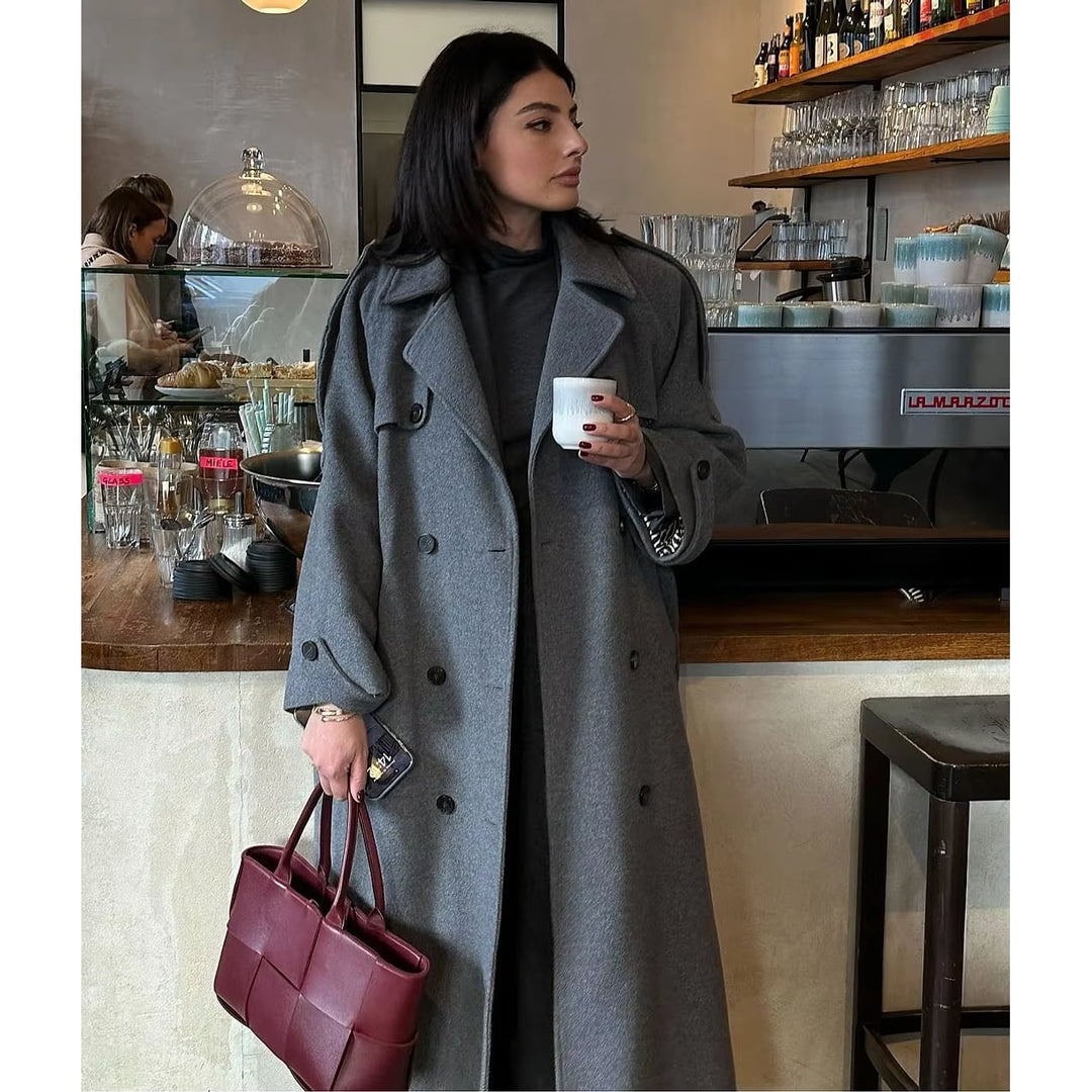 Women's Wool Trench Coat in Gray, detail view 2