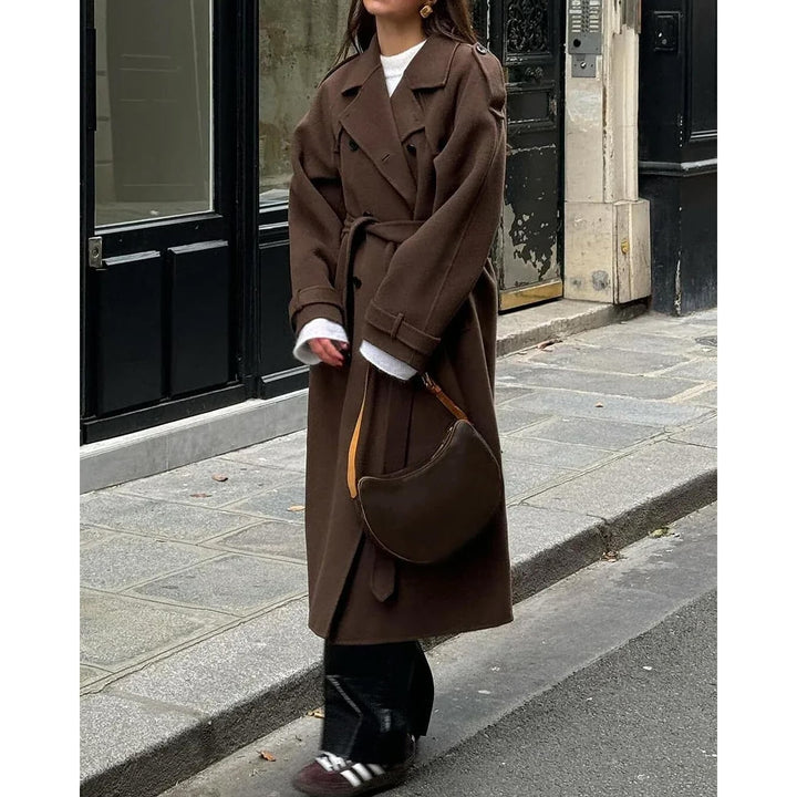 Women's Wool Trench Coat in Brown, front view 2