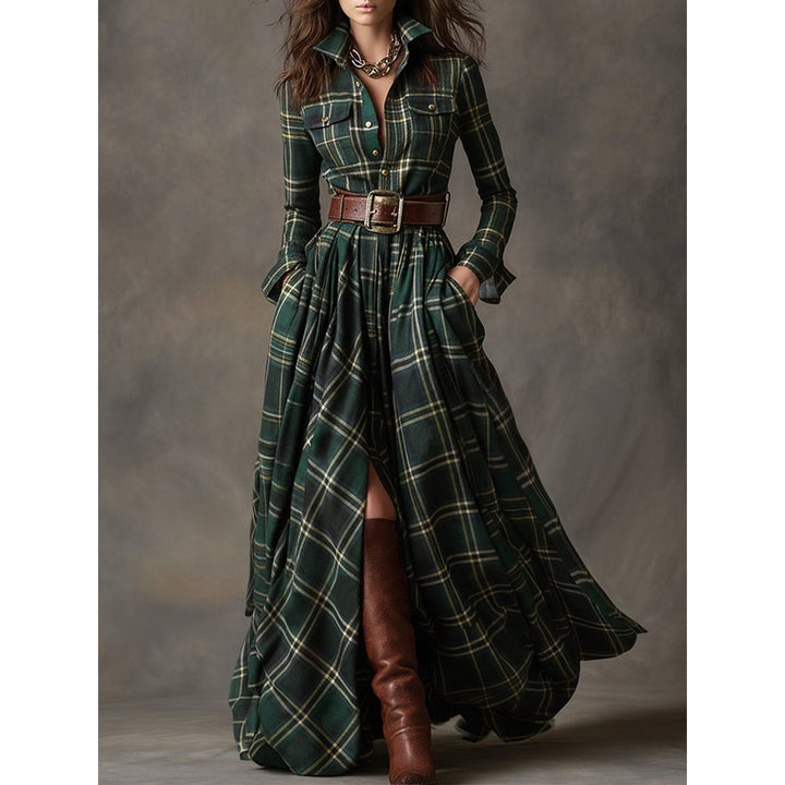 Women's Plaid Maxi Shirt Dress, front view