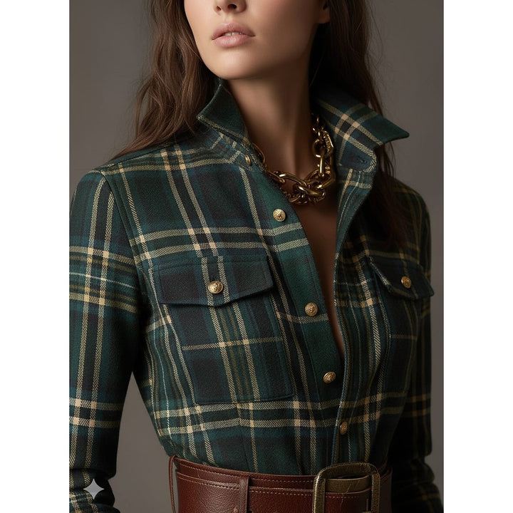Women's Plaid Maxi Shirt Dress, detail view 5