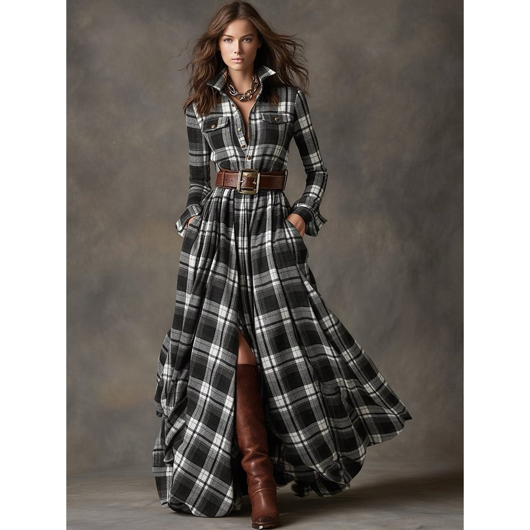 Women's Plaid Maxi Shirt Dress, front view