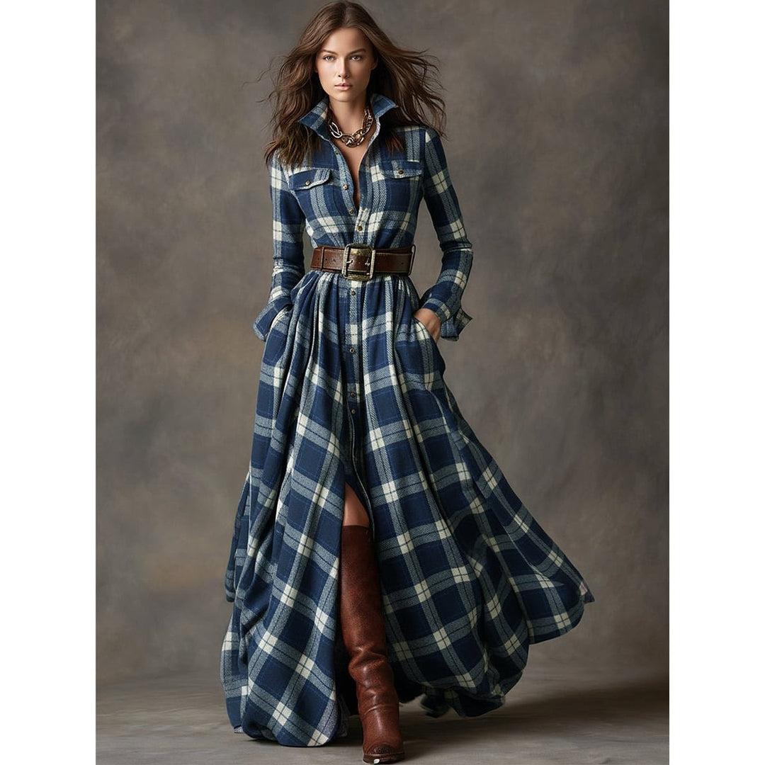 Women's Plaid Maxi Shirt Dress, front view
