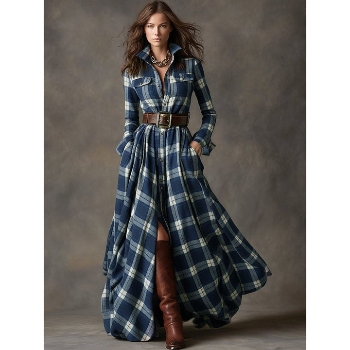 Women's Plaid Maxi Shirt Dress, front view
