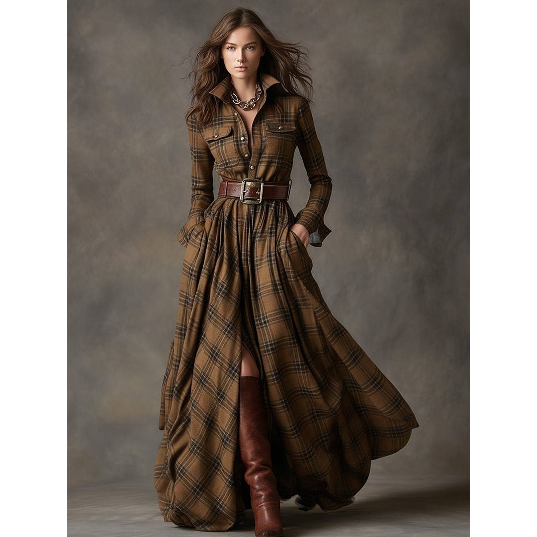 Women's Plaid Maxi Shirt Dress, front view
