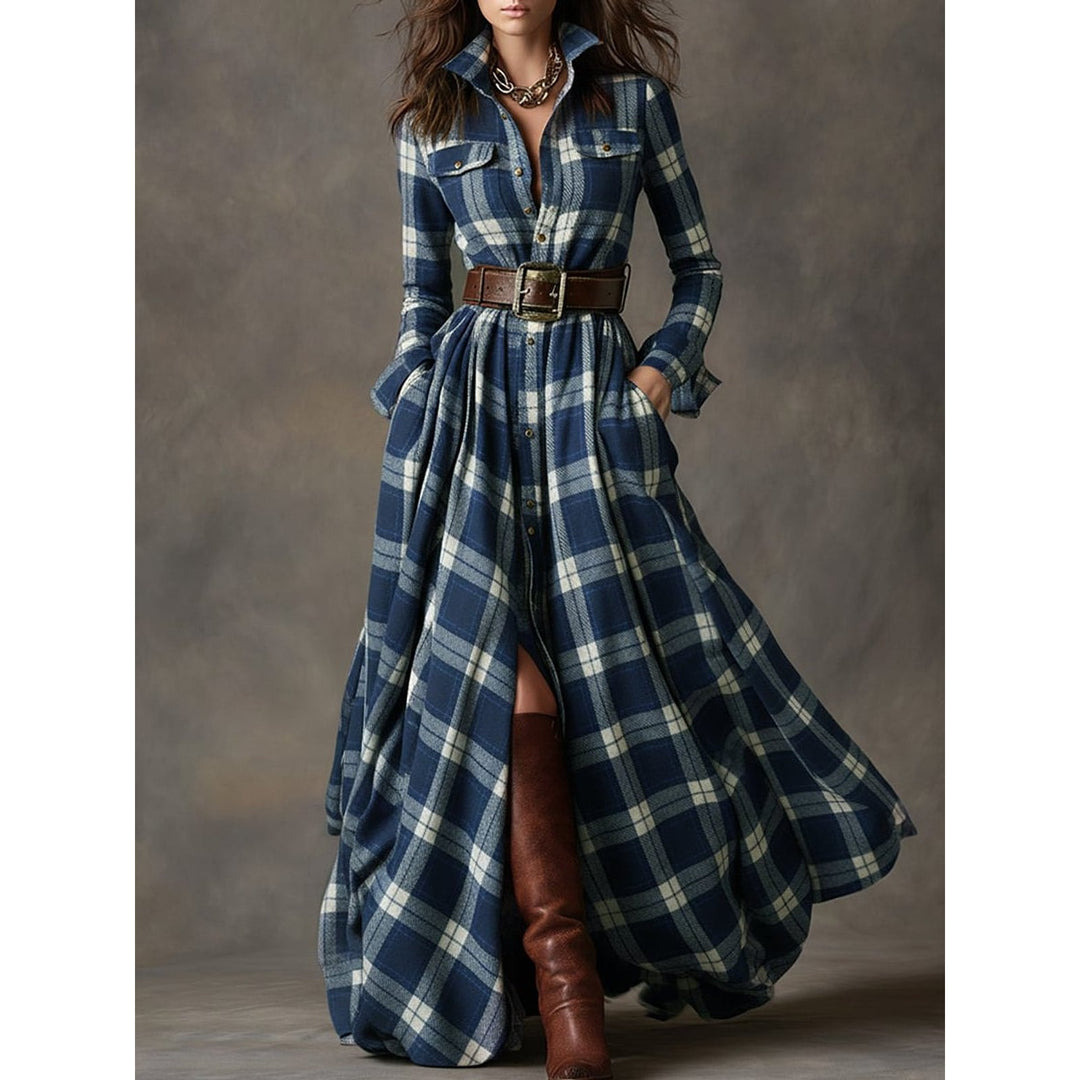 Women's Plaid Maxi Shirt Dress, detail view