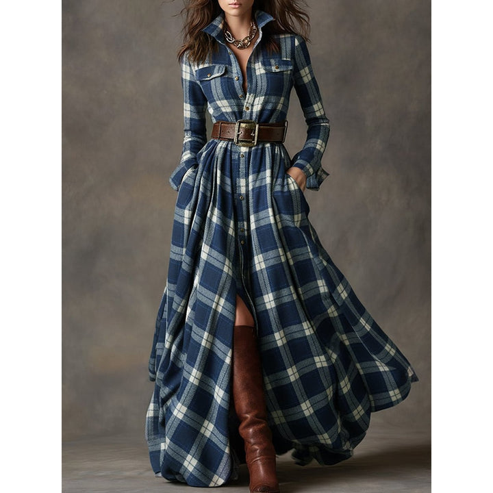 Women's Plaid Maxi Shirt Dress, detail view