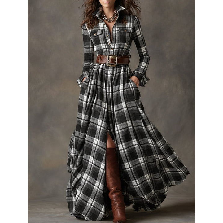 Women's Plaid Maxi Shirt Dress, detail view 2