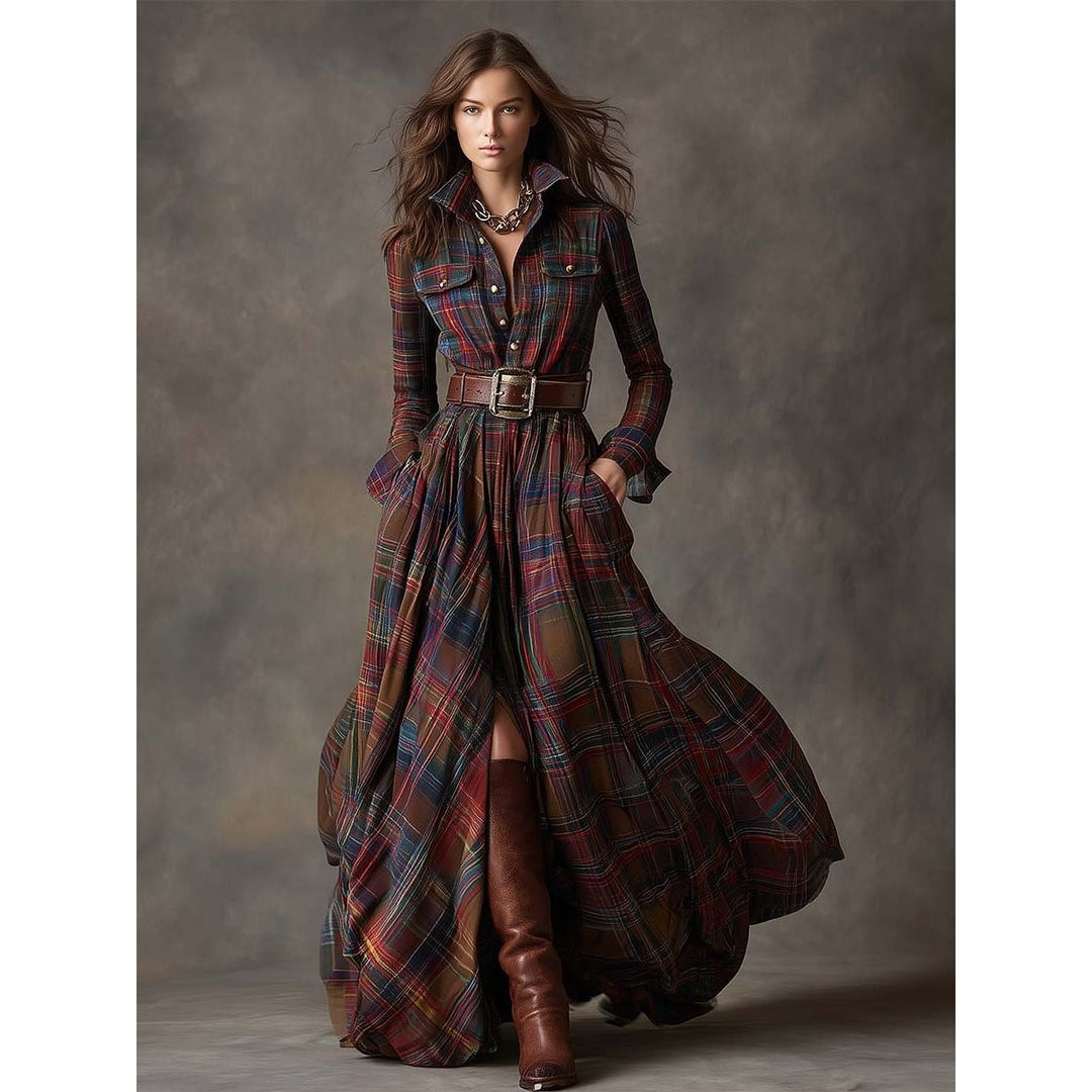 Women's Plaid Maxi Shirt Dress, front view