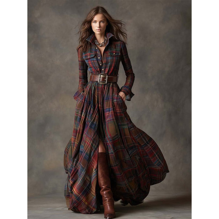 Women's Plaid Maxi Shirt Dress, front view