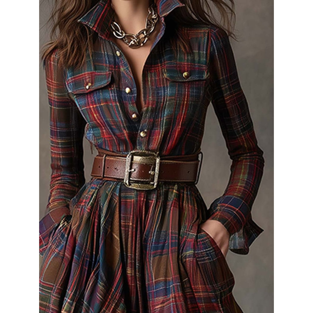 Women's Plaid Maxi Shirt Dress, detail view 3