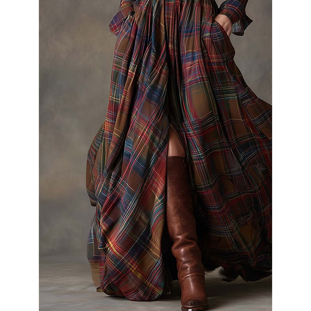 Women's Plaid Maxi Shirt Dress, detail view 4