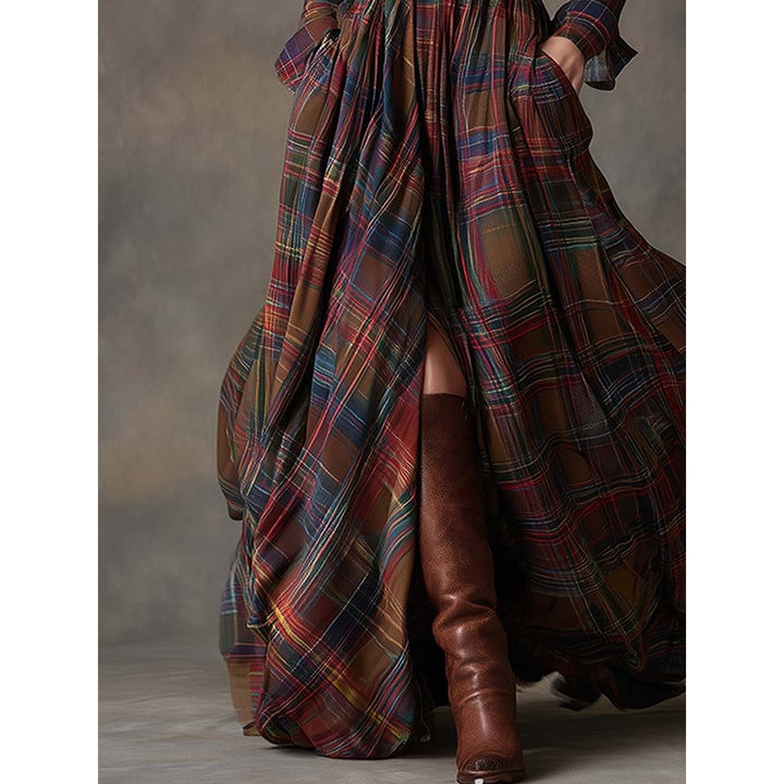 Women's Plaid Maxi Shirt Dress, detail view 4