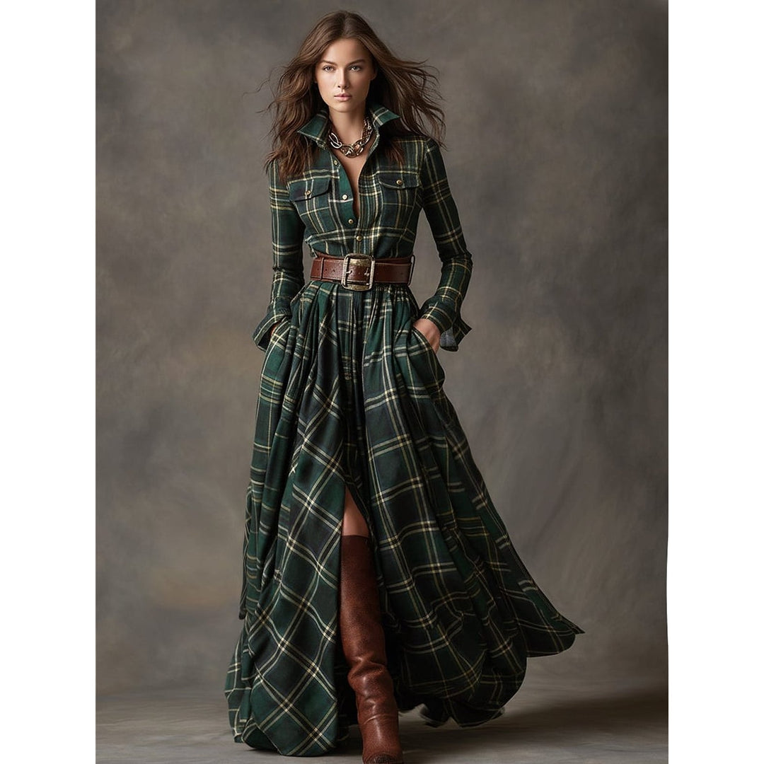 Women's Plaid Maxi Shirt Dress, front view