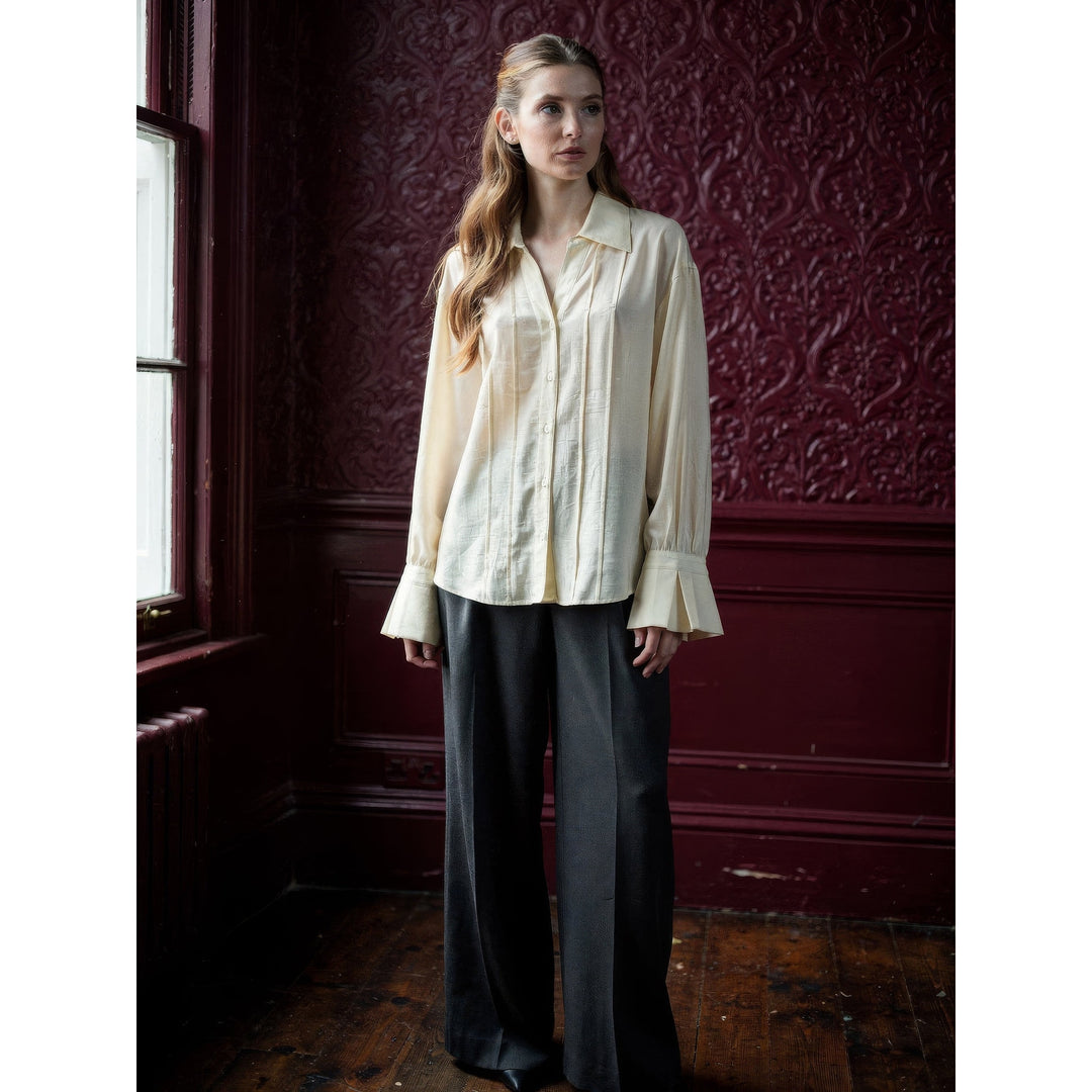Women's Flared Cuff Blouse in Cream, front view
