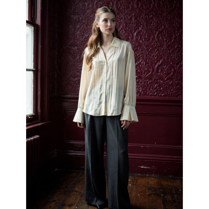 Women's Flared Cuff Blouse in Cream, front view