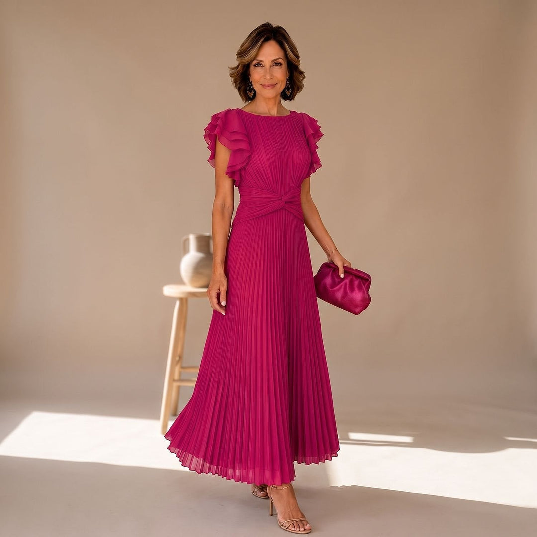Women's Pleated Midi Dress in Pink, front view