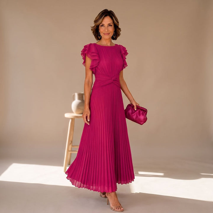 Women's Pleated Midi Dress in Pink, front view