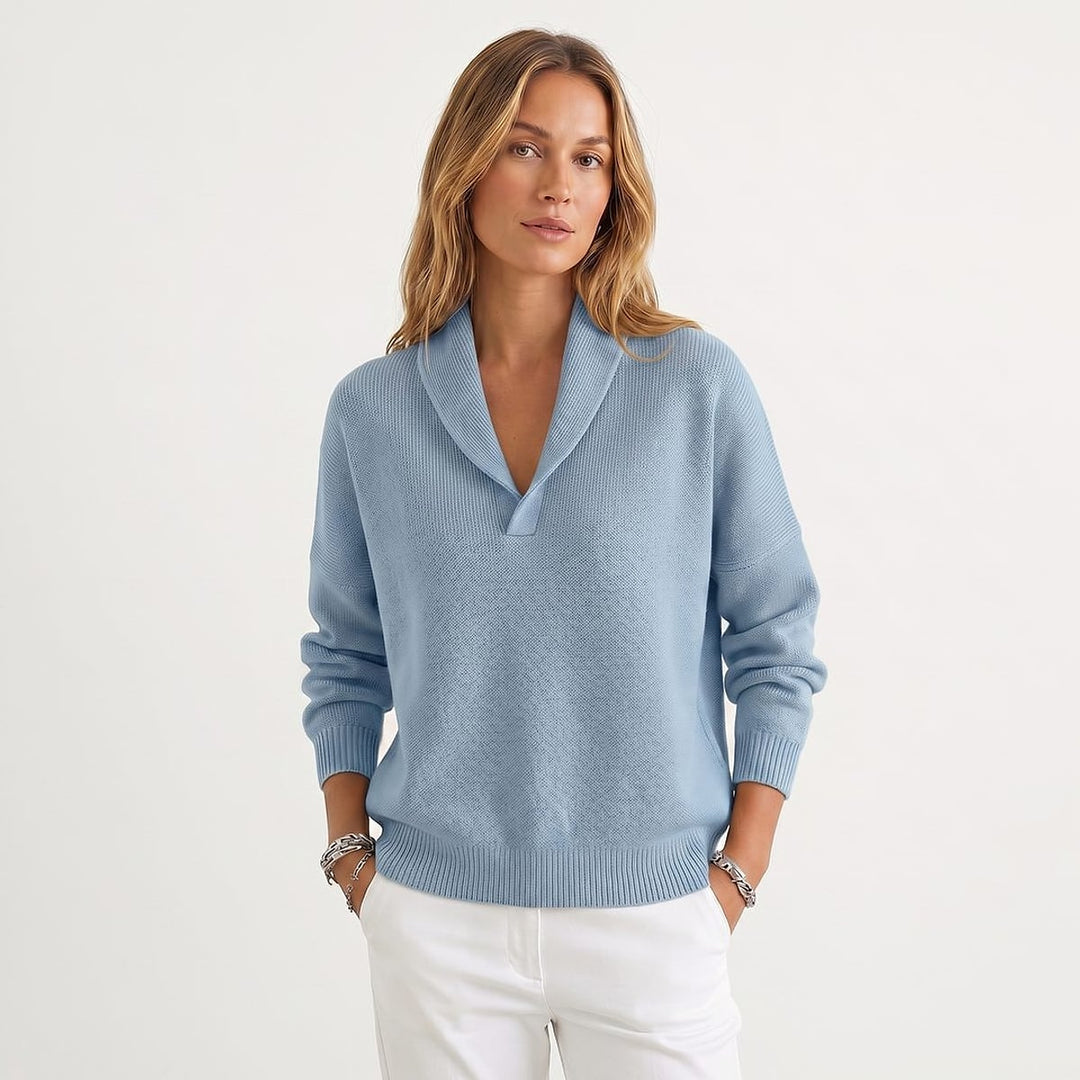Women's V Neck Sweater in Light Blue, front view