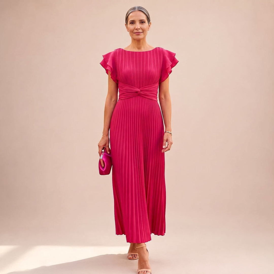 Women's Pleated Maxi Dress in Pink, front view