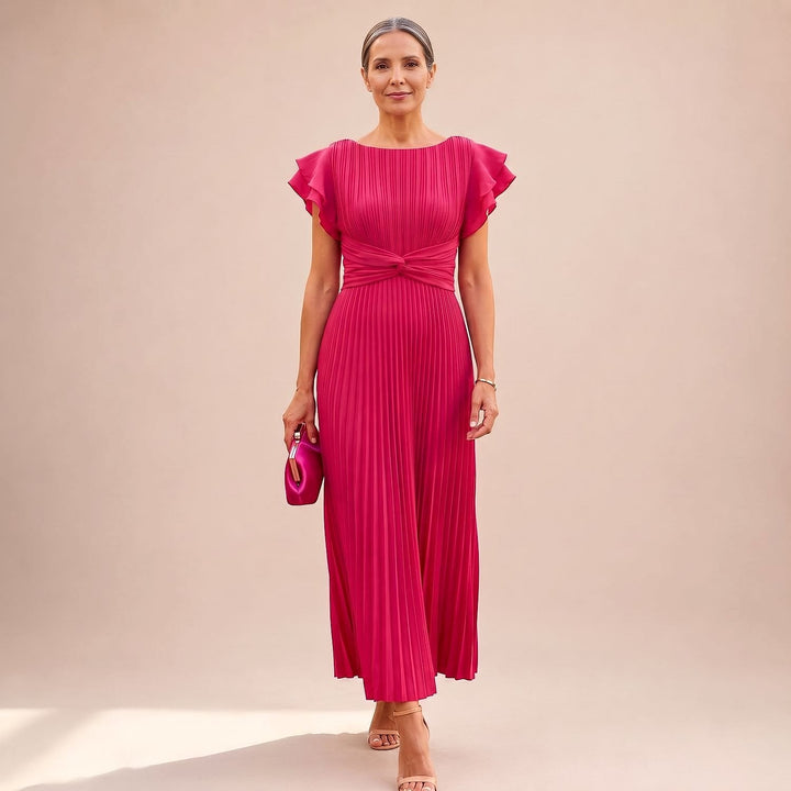 Women's Pleated Maxi Dress in Pink, front view