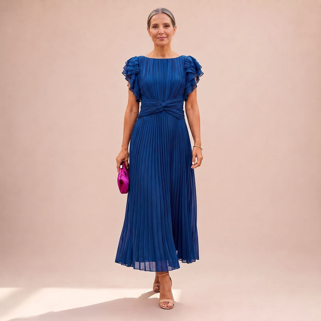 Women's Pleated Maxi Dress in Blue, front view