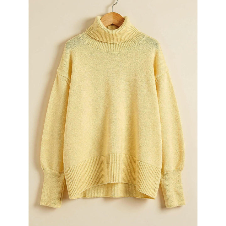 Women's Chunky Turtleneck Sweater in Yellow, front view
