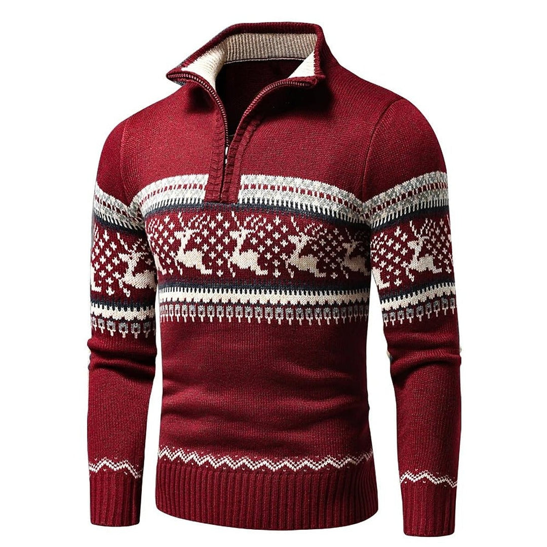 Men's Reindeer Christmas Sweater in Red, front view