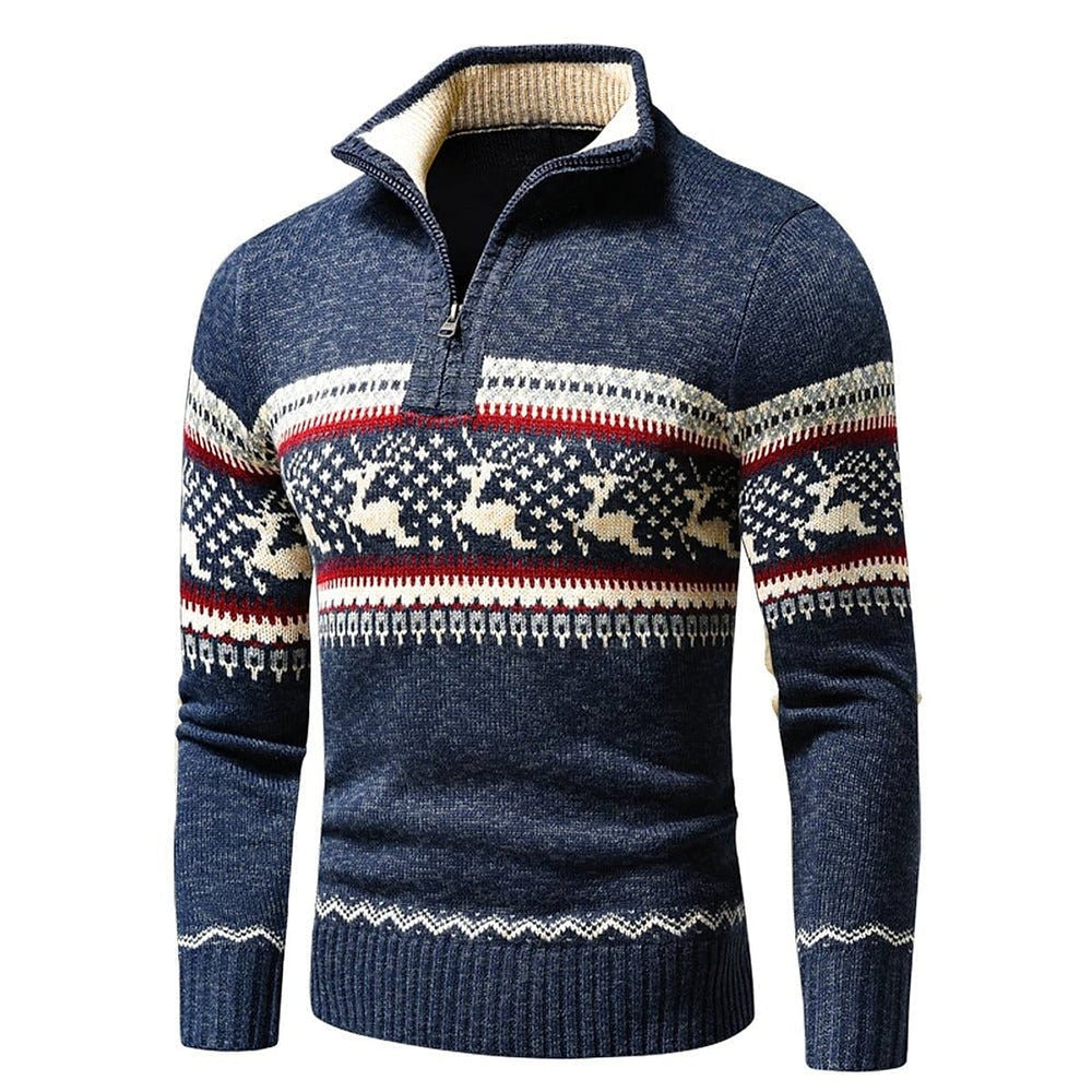 Men's Reindeer Christmas Sweater in Blue, front view