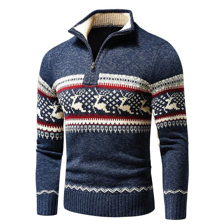 Men's Reindeer Christmas Sweater in Blue, front view