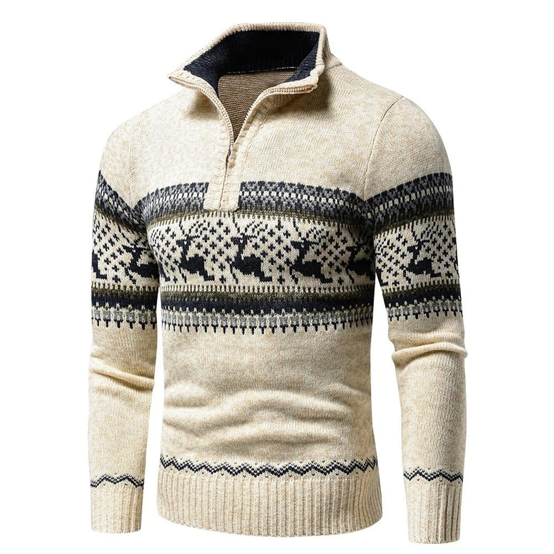 Men's Reindeer Christmas Sweater in Beige, front view