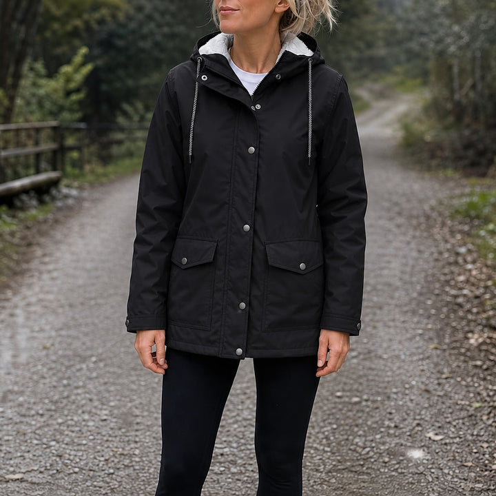Women's Fleece Lined Jacket in Black, front view