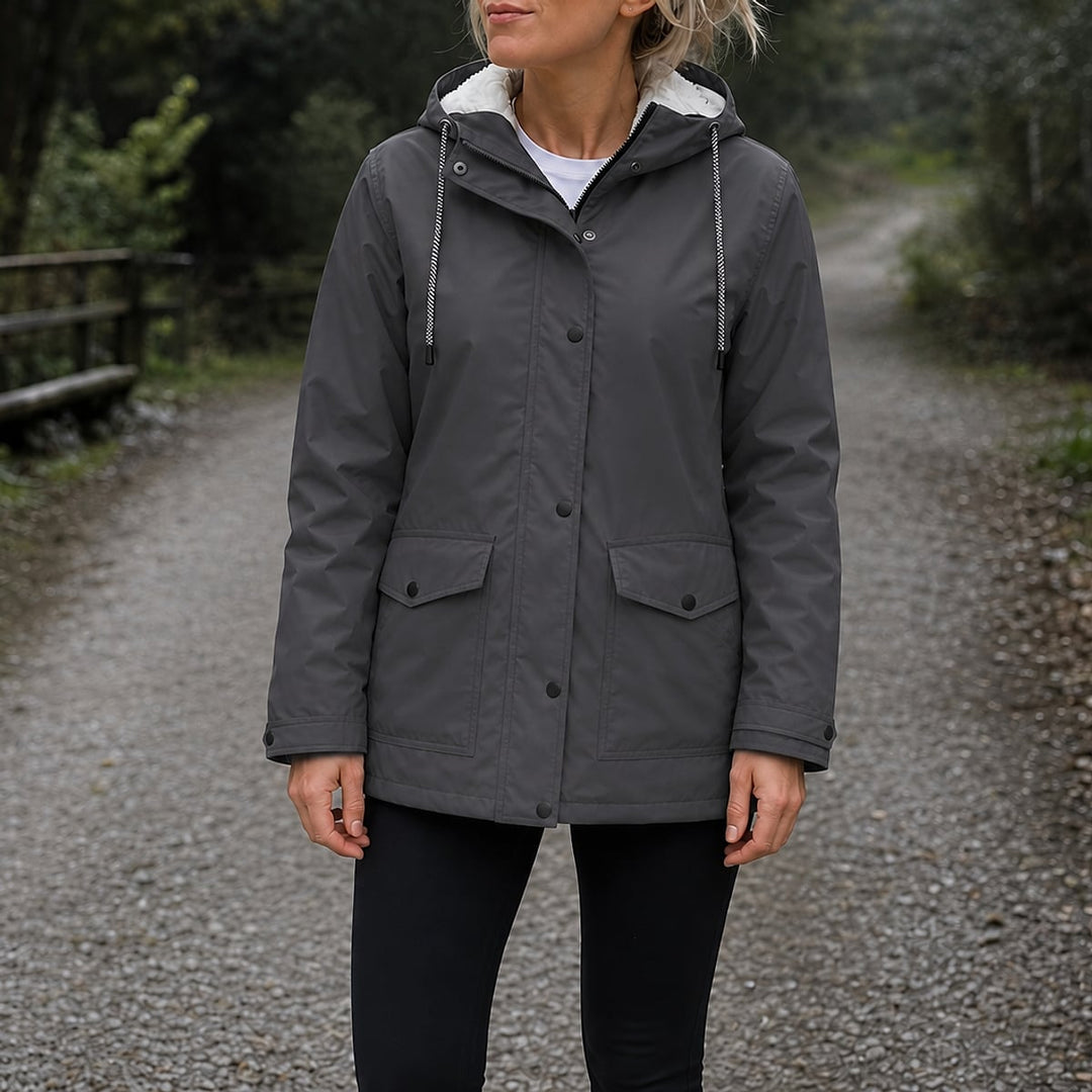 Women's Fleece Lined Jacket in Dark Gray, front view