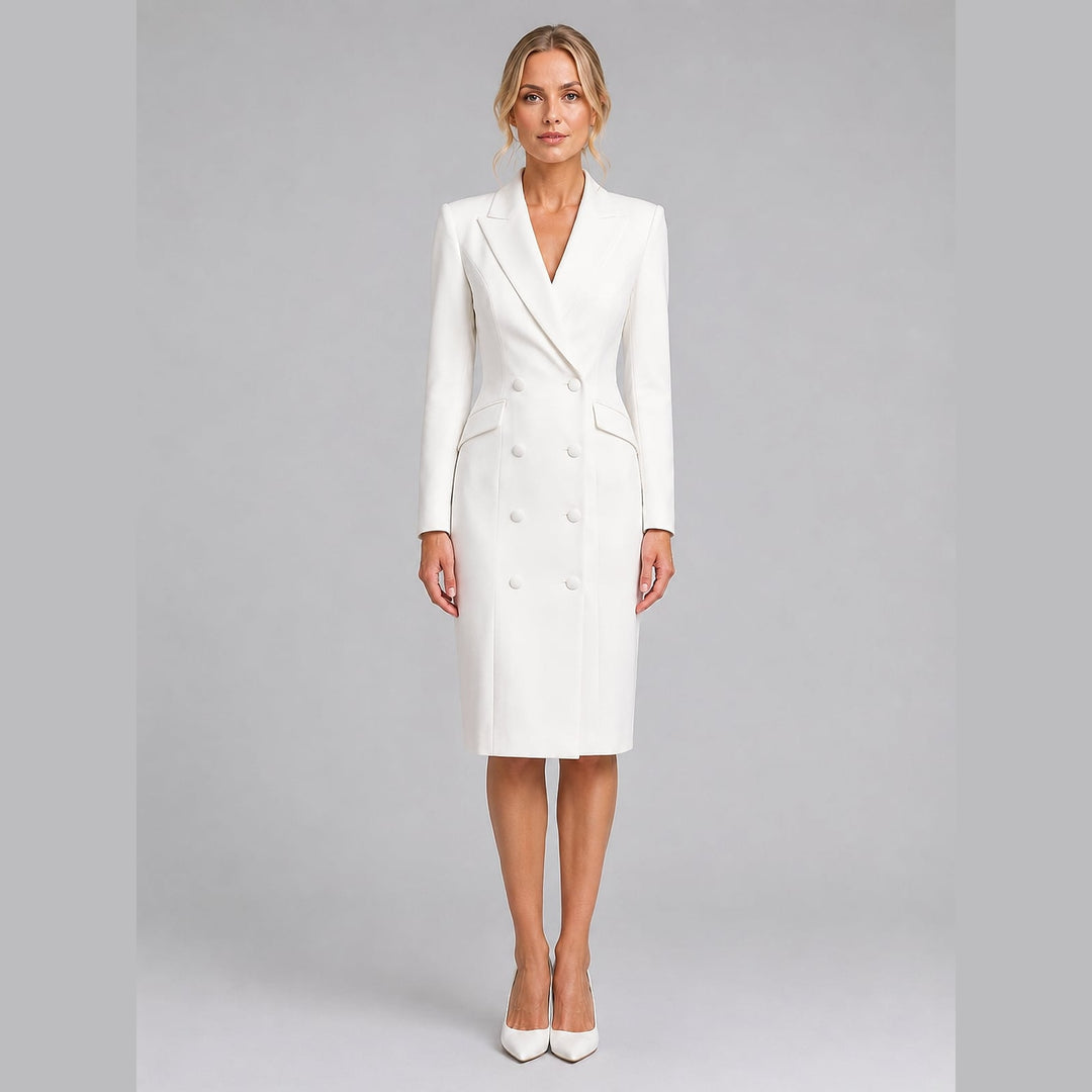 Women's Blazer Dress in White, front view