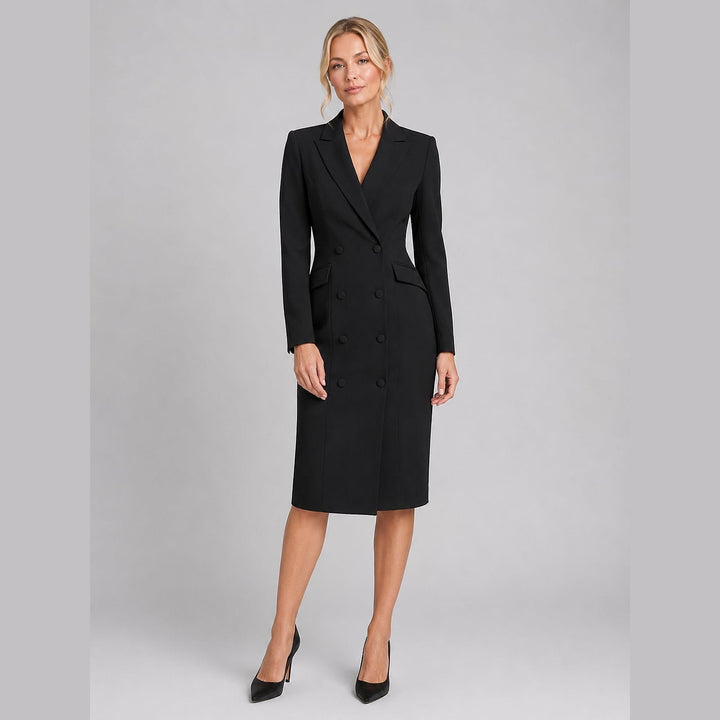 Women's Blazer Dress in Black, front view
