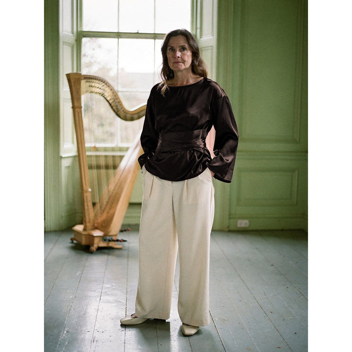Women's Satin Blouse in Brown, front view