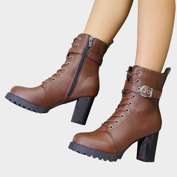 Women's Block Heel Combat Boots, front view 3