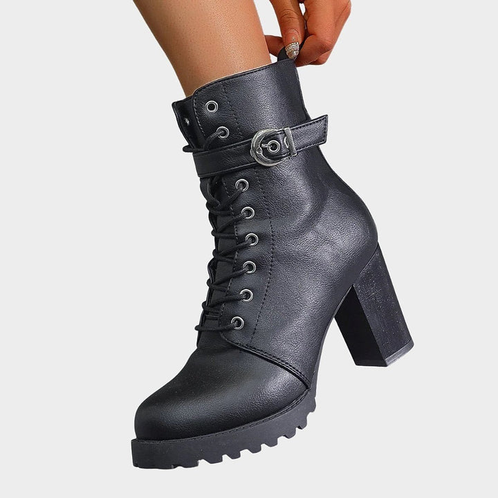Women's Block Heel Combat Boots, side view 2