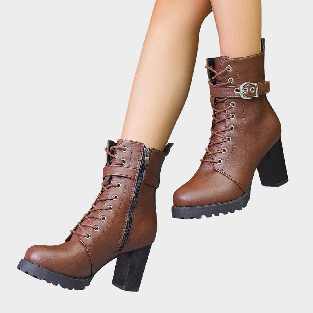 Women's Block Heel Combat Boots, front view 2