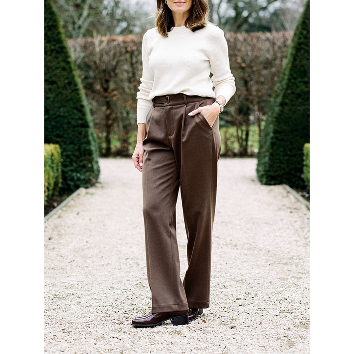 Women's Tailored Work Pants in Brown, front view