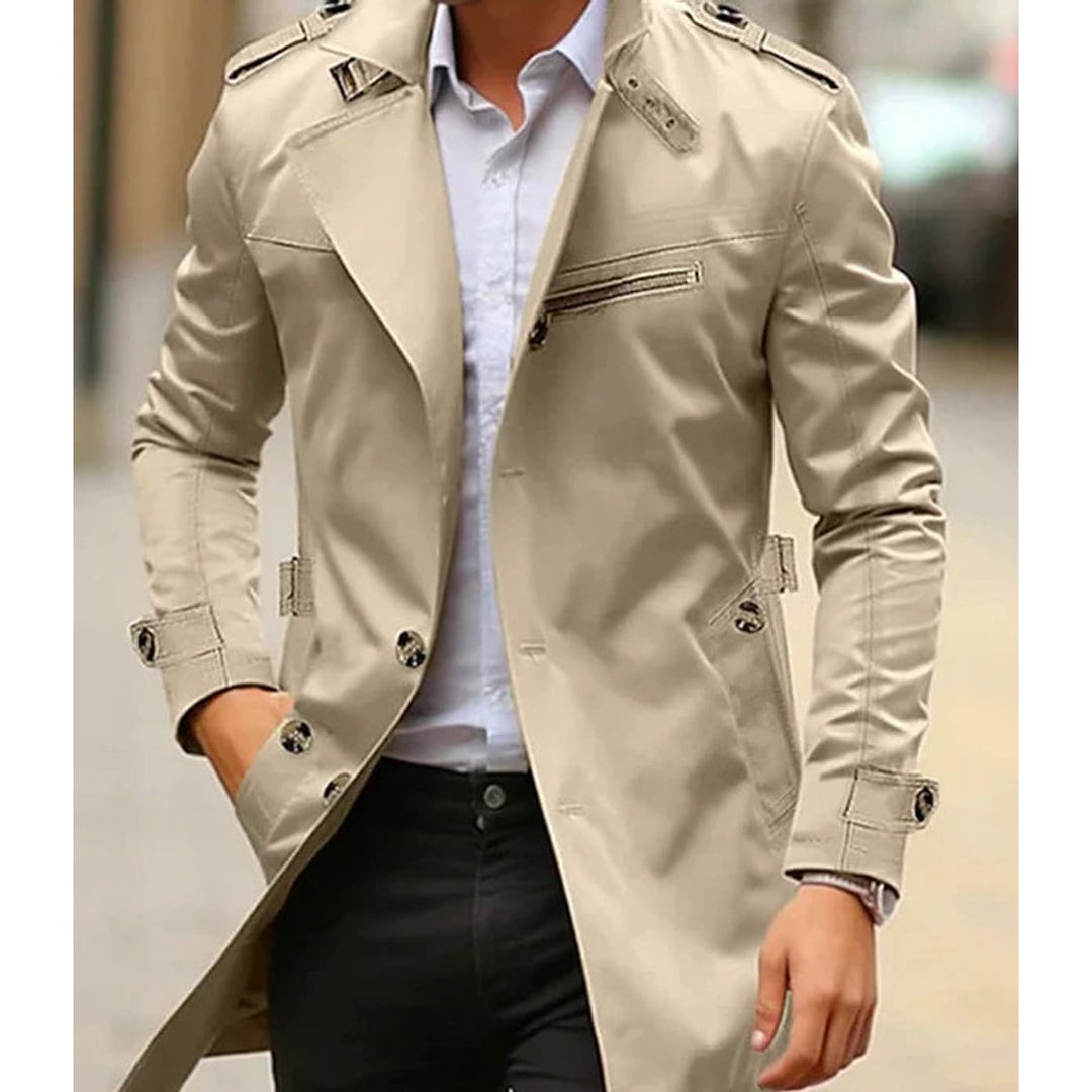 Men's Trench Coat in Light Beige, front view