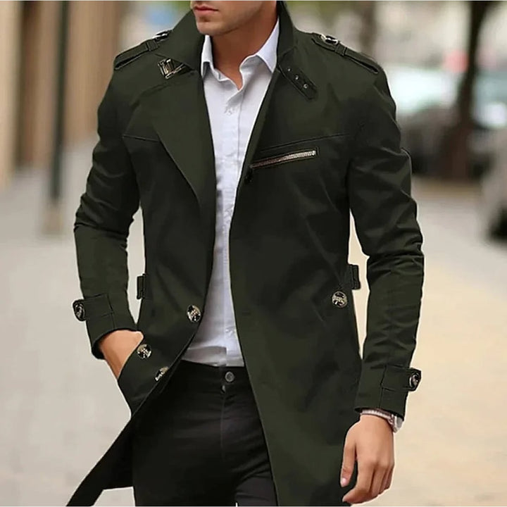 Men's Trench Coat in Green, front view