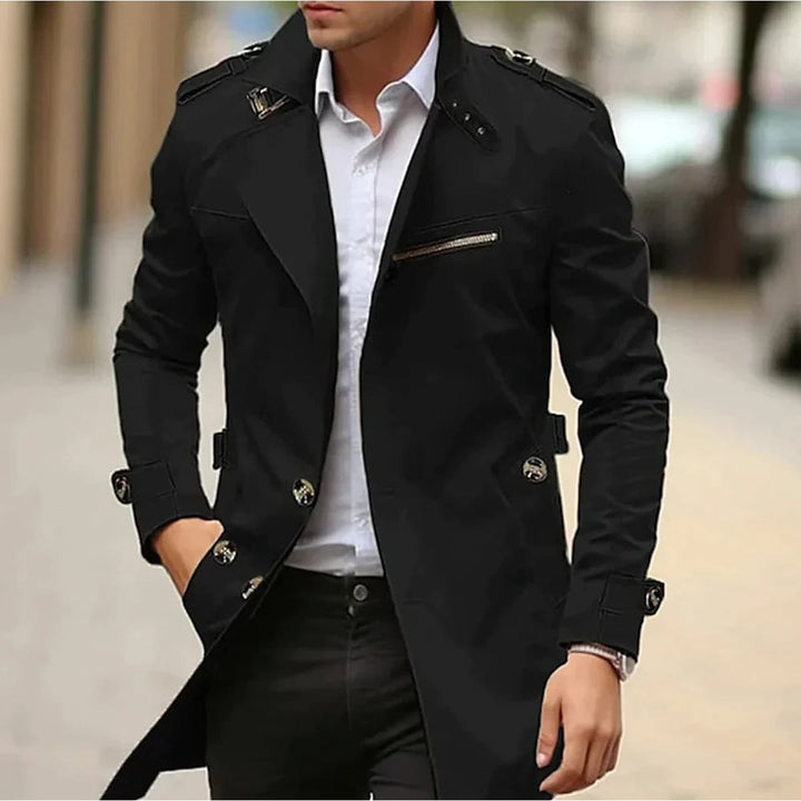 Men's Trench Coat in Black, front view