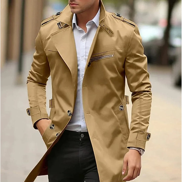 Men's Trench Coat in Dark Beige, front view