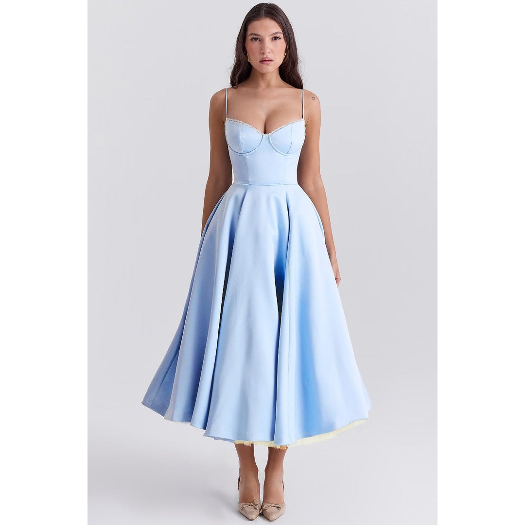 Women's Holiday Party Dress in Blue, front view