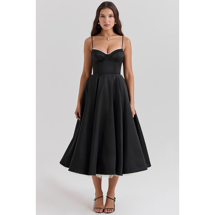 Women's Holiday Party Dress in Black, front view