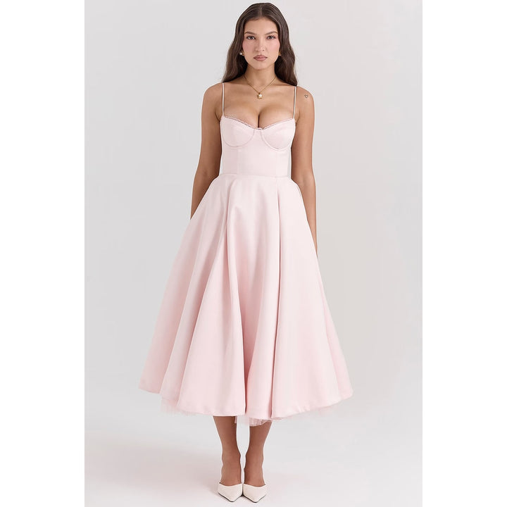 Women's Holiday Party Dress in Pink, front view