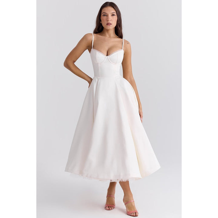 Women's Holiday Party Dress in White, front view