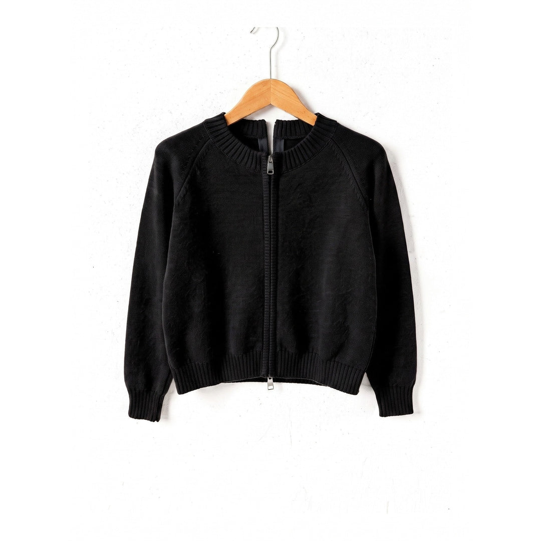 Women's Zip Up Cardigan in Black, front view