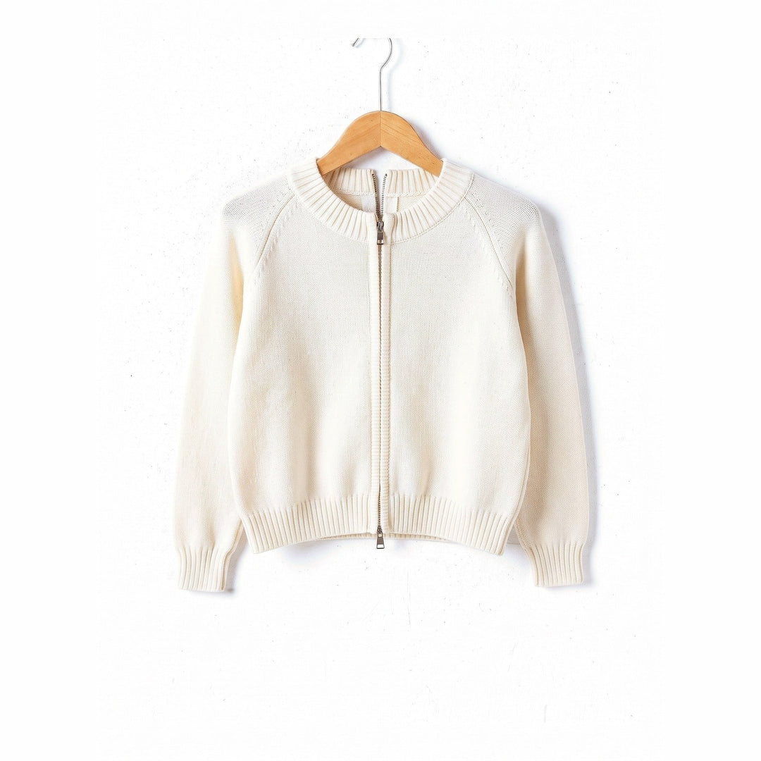 Women's Zip Up Cardigan in Off White, front view