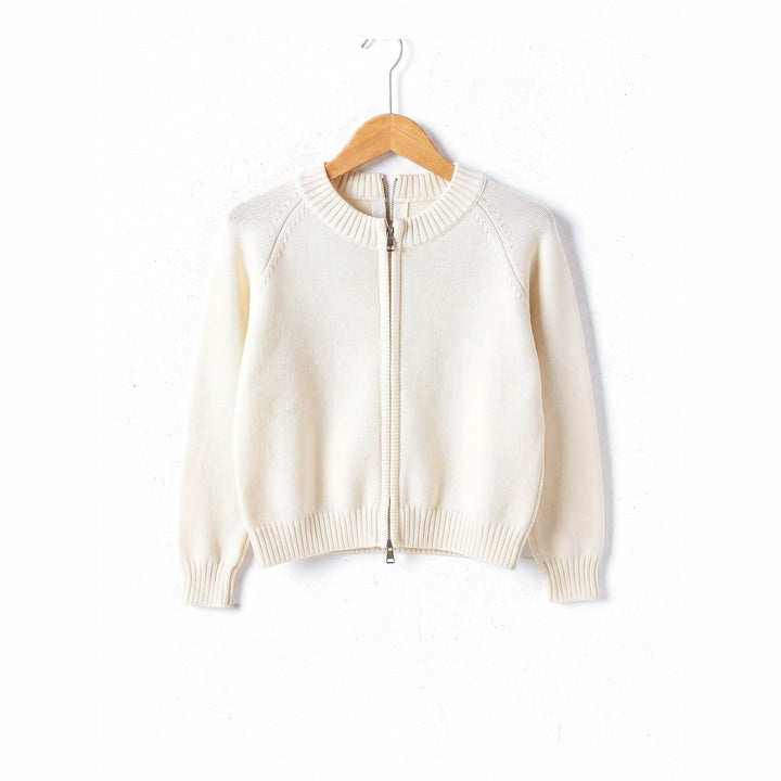 Women's Zip Up Cardigan in Off White, front view
